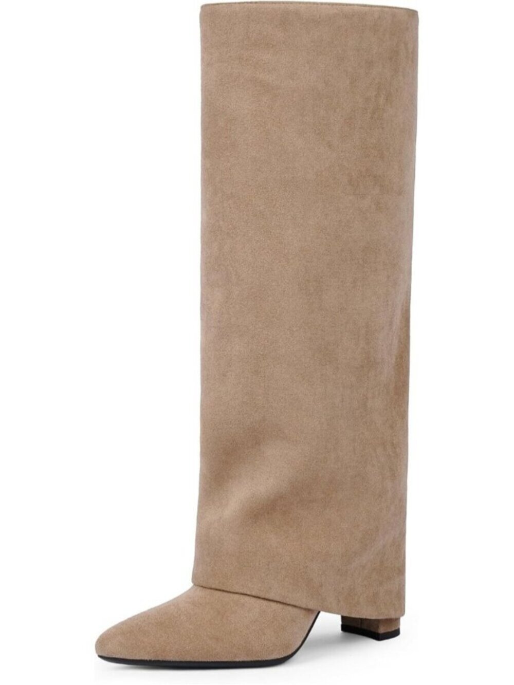 🆕Women's Camel Suede Fashion Pointed Toe Side Zipper Fold Over Tall Boots